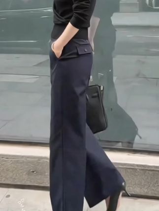 2025秋季新款高腰显瘦休闲裤女初秋A字版阔腿裤韩版修身垂感裤子#藏肉显瘦穿搭 #高级感穿搭 #气质女神范儿 #今年最流行穿搭 #高腰显瘦小黑裤