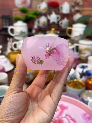 粉色琉璃鱼杯#琉璃 #茶杯 #茶具