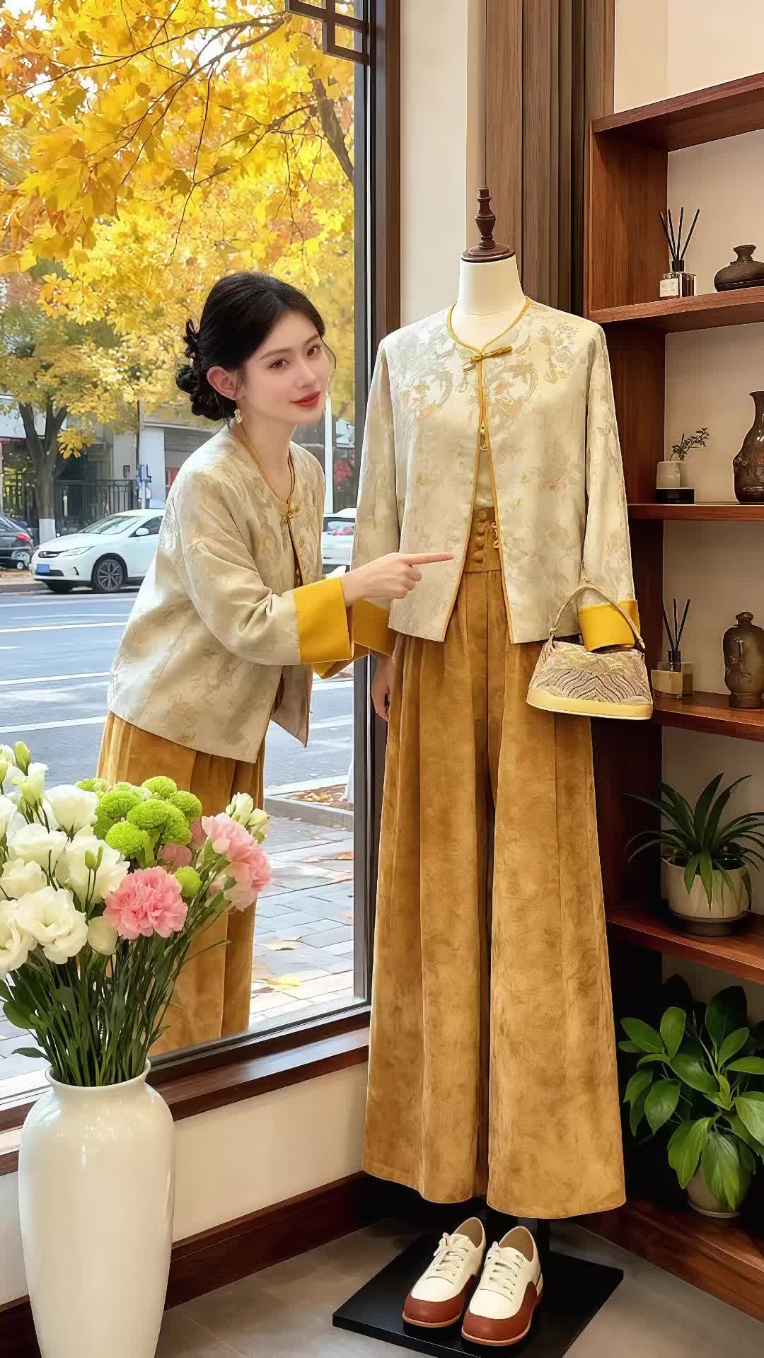 #早秋穿搭显贵法则 新中式轻国风复古两件套穿搭 提花外套织入东方雅致,每一寸纹路都藏着低调的古韵;高腰休闲裤利落显型,轻松勾勒腰线又自在无束缚。一套上身,既有国风的温婉气质,又不失日常穿搭的时髦与舒适,让你在通勤或出游时,都能优雅得恰到好处。#中式美学服饰 #国风新时尚 #中式服装 #国风古韵 @DOU+小助手 @抖加🔥上热门🔥dou+🔥热点宝 @DOU+上热门