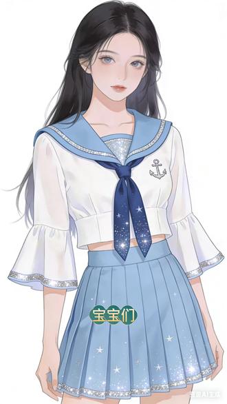 喇叭袖➕百褶裙,自带星光的水手服来啦!好看就安排! #水手服推荐 #水手服搭配#原创设计