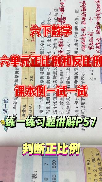 #六年级数学 #每天跟我涨知识 #正比例和反比例 #正比例的意义 #小学数学六年级下册数学苏教版正比例和反比例课本习题讲解,正比例的意判断