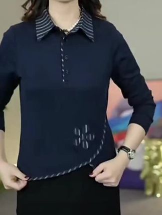 #长袖上衣 秋季新款时尚翻领纯色刺绣洋气妈妈装休闲中国风长袖上衣K2555#早秋新款 #谁穿谁好看 #洋气小衫 #气质穿搭