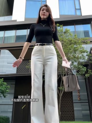 挖到宝了,版型巨好的一条直筒微喇裤#微喇裤 #直筒裤#老钱风裤子