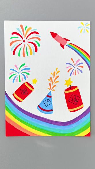 一学就会得新年主题画。#丙烯马克笔绘画 #新年主题画 #儿童画
