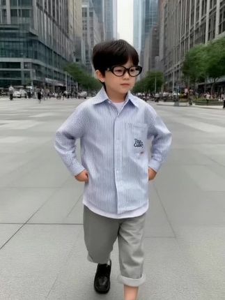 男女童衬衫韩版长袖春秋中小童宽松条纹衬衫日常穿搭长袖百搭#时尚#童装#好物推荐