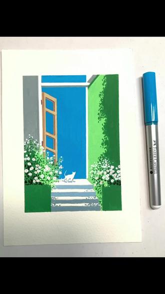 简单治愈的马克笔小风景~#绘画过程分享 #马克笔教程 #马克笔手绘 #跟着抖音学画画 #画画教程