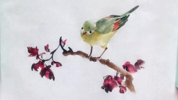 写意相思鸟与枫枝#写意花鸟 #国画花鸟 #水墨写意