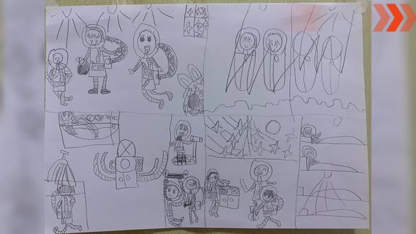 她理解的国际空间站画了下来😂 #宝宝爱画画