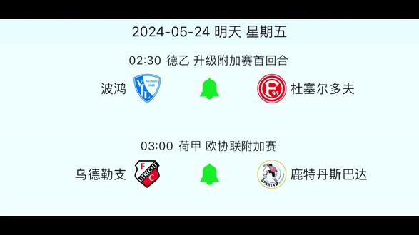 今晚,波鸿vs杜塞尔多夫,乌德勒支vs鹿特丹斯巴达。 #德乙升级附加赛 #欧协联附加赛 #每日足球推荐