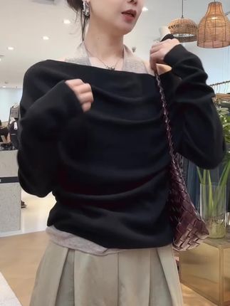 春秋新款气质套装,小众设计感假两件长袖T恤高腰休闲阔腿裤女