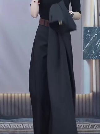 早秋新款高腰显瘦休闲百搭阔腿垂感西装裤8924(带腰带)