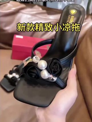 【跟高5cm/7cm】2025年新款方头粗跟时尚凉鞋外穿凉拖鞋露趾高跟鞋
