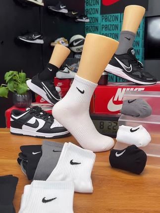 NIKE耐克女袜子【3双装】白色中袜纯色运动跑步袜子篮球袜子