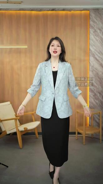 夏季天丝高级气质雾霾蓝西装,穿起来真的太好看了,姐妹们,