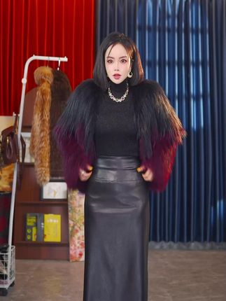 【韩风】真皮高腰长裙女装半身裙气质显瘦