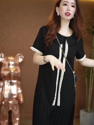 夏季新款减龄娃娃领百褶连衣裙#连衣裙 #显瘦穿搭 #品质女装 #显瘦遮肉