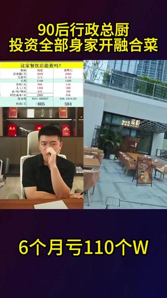 90后行政总厨投资全部身家开融合菜,6个月亏110个W 90后行政总厨投资全部身家开融合菜,6个月亏110个W #餐饮创业 #直播录屏分享 #餐饮避坑指南 #勇哥 #勇哥餐饮创业说