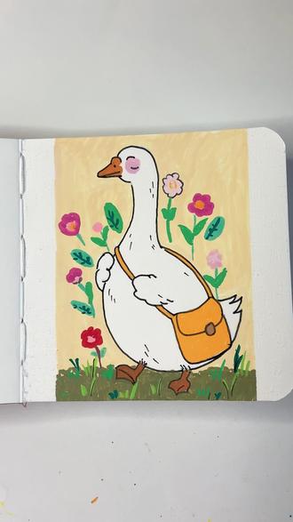 去上学的大白鹅#马克笔手绘