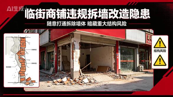 临街商铺盲目拆墙改造,隐患远超想象 沿街商铺装修千万不要随意拆改墙体。
很多门店为了美观通透,擅自拆除承重墙、拓宽门洞、切割结构构件、打通楼板。
每一处主体墙体,都是楼房受力关键。
私自拆除会造成楼栋受力失衡,梁柱开裂、墙体蔓延裂缝、房屋沉降、抗震性能暴跌。
全国各地多次商铺拆墙坍塌事故,教训深刻。
建筑主体结构严禁私自改动,属于违规行为。
已存在改造情况,务必及时做结构安全鉴定,必要加固整改,消除长期安全隐患。#沿街商铺装修 #结构鉴定 #房屋安全 #商铺装修隐患 #违规改造 #建筑常识