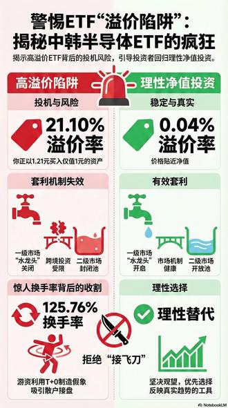 溢价率的陷阱是一场疯狂的击鼓传花 通过两只半导体ETF对比,中韩半导体ETF和科创芯片ETF的不同溢价率,我们一起学习溢价率陷阱