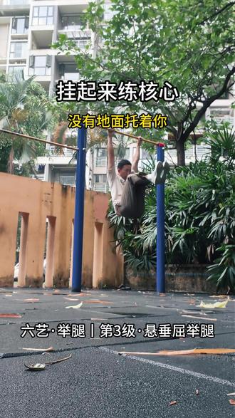 挂着练核心,完全不一样 核心练过不少,但还没真正控制过。
这一级,让核心第一次感受你的重量。
前两级都有地面托着,你以为核心已经很稳了。
挂上去才发现——肩膀一松,身体就晃。
①悬垂·屈膝举腿
初级标准:1组×5次
坐着学稳住身体,躺着学感受核心,悬垂学控制身体。
下一级——直腿悬垂。
#核心训练 #徒手健身 #居家健身 #腿举