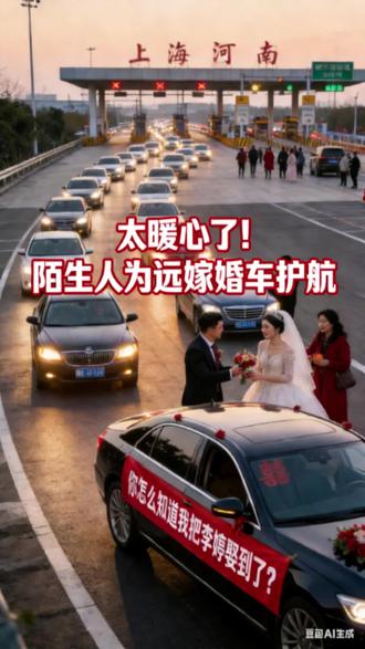 一辆婚车,没车队,却让60多辆陌生车自发打起双闪,一路护送 总有人与你素昧平生,却愿意在你人生的重要时刻,为你亮起一盏灯,护你走一程。这,大概就是独属于我们这片土地的浪漫吧!#你怎么知道我把李婷娶到了 #婚车 #车队 #上海到河南 #高速