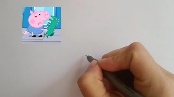 小猪乔治的恐龙先生坏掉了,乔治非常的难过简笔画