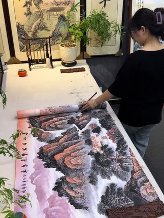 手绘泰山日出六尺横幅泰山图客厅画