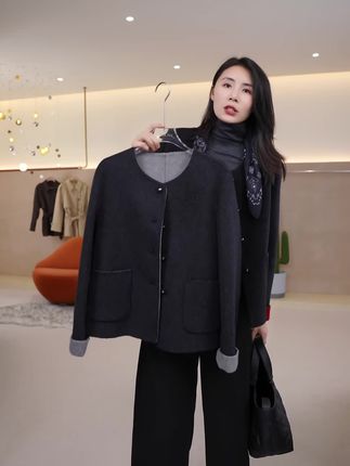 【绵羊毛双面大衣】麦芽定制流光风绵羊毛双面呢大衣女32537236