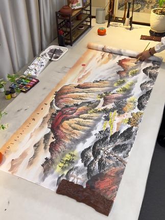 手绘《泰山日出》六尺横幅客厅书房国画挂画