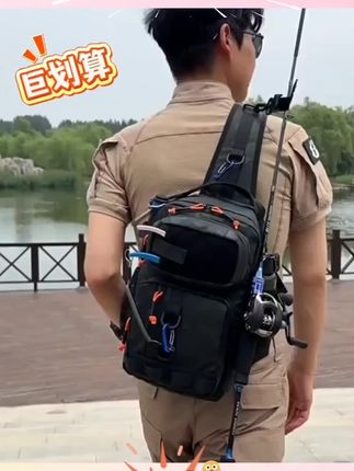 路亚包钓鱼硬壳防水胸包,男女户外迷彩多功能骑行包
