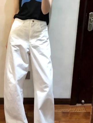 真心舒服!白色阔腿裤女高腰显瘦宽松垂感慵懒休闲直筒山本镰刀裤