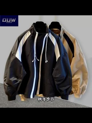秋款外套,时尚百搭!时尚韩版拼接帅气宽松冲锋衣!