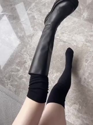 小腿袜子女搭配靴子堆堆袜春秋季美拉德长筒靴袜jk白色过膝袜