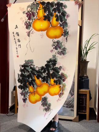 手绘葫芦国画五福临门,送礼自用都有面子!