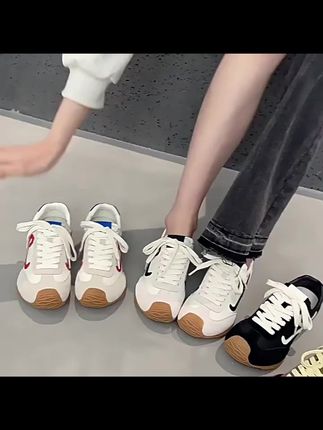 牛皮版!芒果头红色德训鞋女款平底内增高复古阿甘鞋休闲运动单鞋