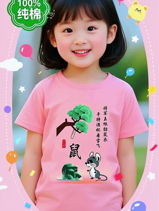 男女童夏季新款十二生肖短袖衣服中小童宝宝男童女童男孩女孩上{手机系统}衣t恤薄款纯棉儿童打底衫