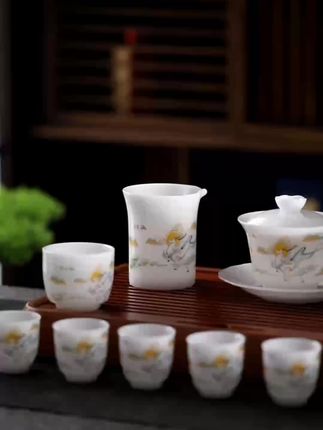 高冰玉瓷功夫茶具套装家用轻奢泡茶办公室高档白瓷简约主人杯茶器