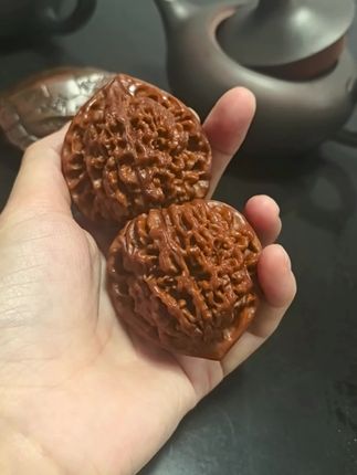 王勇麒麟纹官帽文玩核桃手玩核桃打底盘玩手把件男士古玩把玩大尺寸核桃