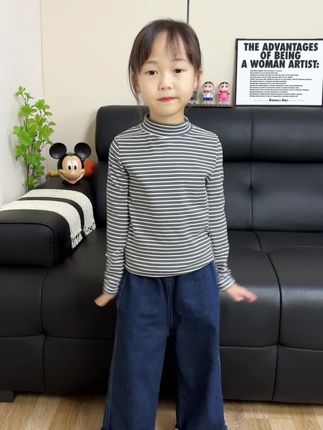 儿童打底衫双面德绒春秋冬,保暖舒适,百搭款亲子半高领打底衫