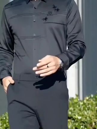 秋冬季高档加绒衬衫中年男士高弹力加厚保暖衬衣