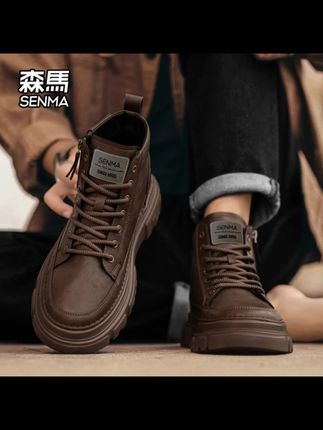 【森马复古工装鞋】秋季新款复古时尚工装鞋高帮耐磨防滑鞋男士高档上班休闲皮鞋