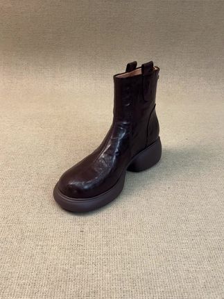 RubyL/5.5cm简约复古后拉链舒适百搭圆头厚底短筒切尔西靴女款
