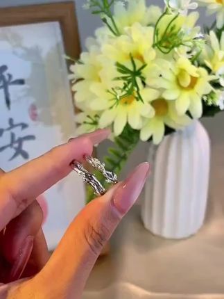 连理枝 情侣对戒小众设计开口戒指浪漫轻奢简约纪念指环