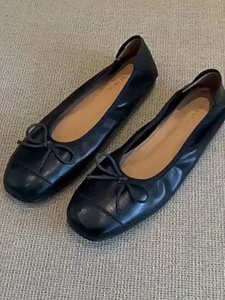 软羊皮手工女鞋春夏新款法式红色软底显瘦真皮平底单鞋女