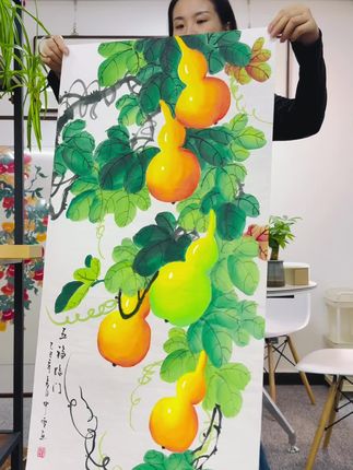 手绘国画五福临门#葫芦 #手绘 #国画