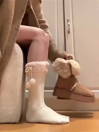 高级定制版!系带双穿雪地靴的妇女冬季厚底中小腿毛皮集成冬季天