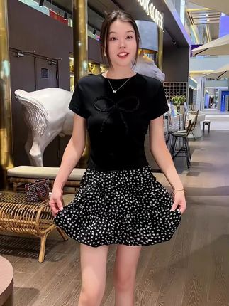 碎花系带荷叶边松紧高腰半身裙女2025夏季新款韩版显瘦a字短裙子