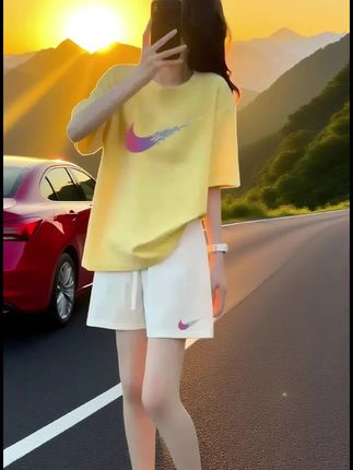 官方正品旗舰店休闲运动套装女2025夏新款高级感T恤短袖两件装