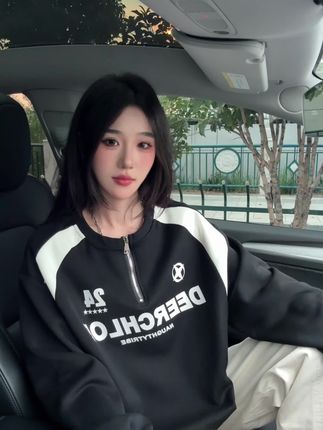 早秋穿搭怎么能错过这件长T#秋季新品#长袖t恤#美式穿搭#半拉链卫衣#ootd